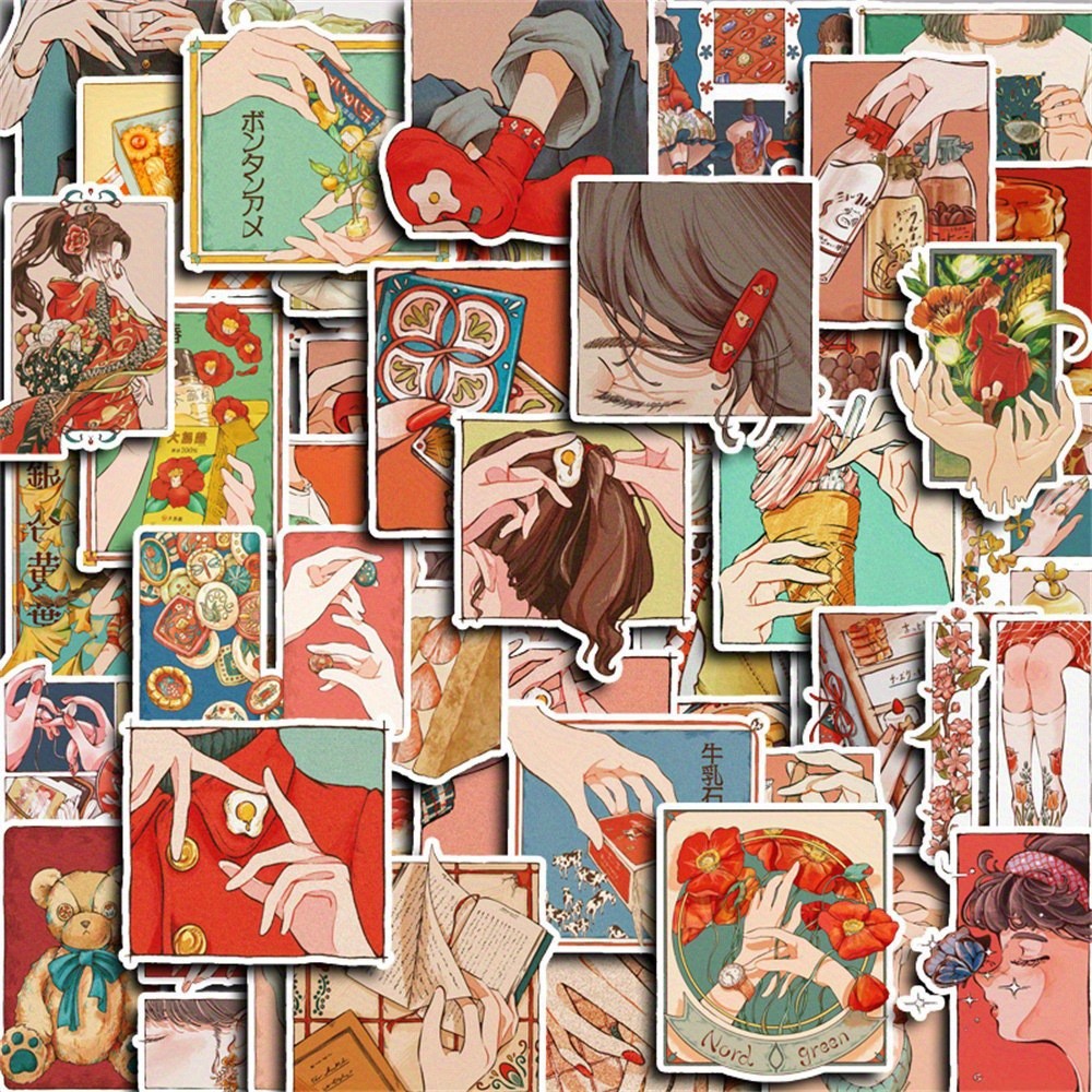 Japanese Traditional Lifestyle - 50Pcs Japanese Traditional Vintage Style Stickers
