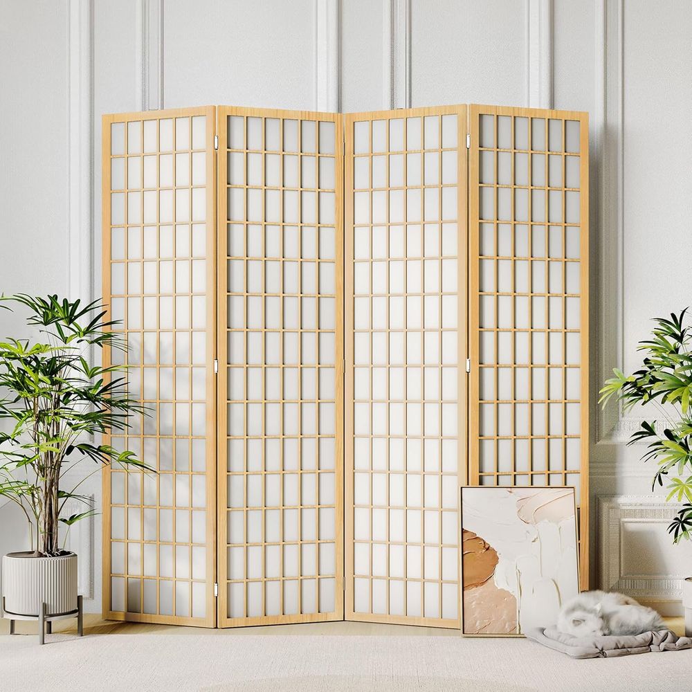 Shoji Screen Divider - Room Divider Wall 4 Panel, 6ft