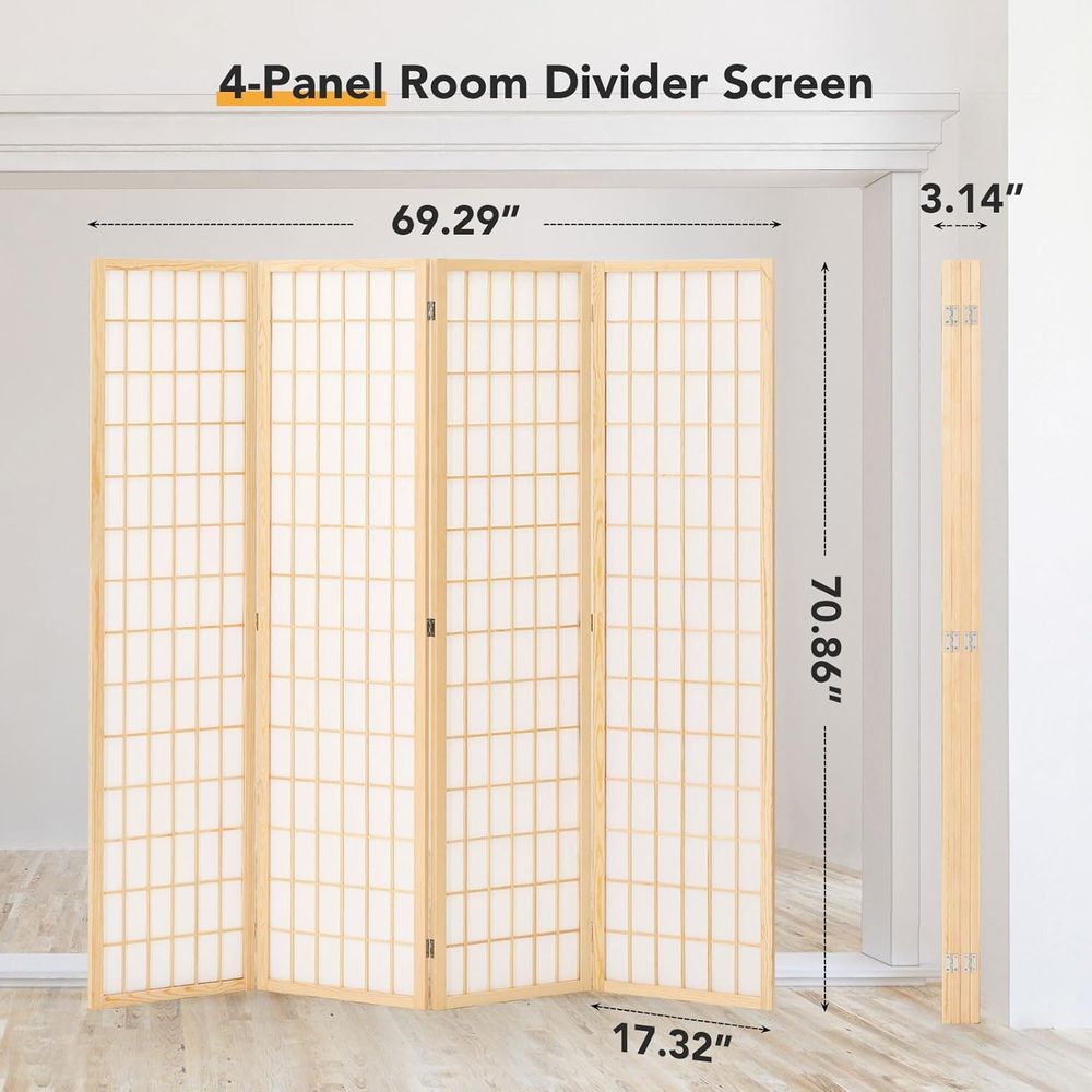 Room Divider Wall 4 Panel, 6ft - đánh giá và giá Shoji Screen Divider