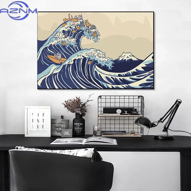 AZNM Canvas Painting Big Wavy  - đánh giá và giá Japanese Traditional Lifestyle